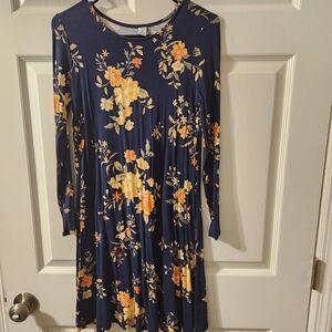 Old Navy Navy Blue Floral Long Sleeve Dress